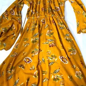 Yellow flowered Off the shoulder dress shirt